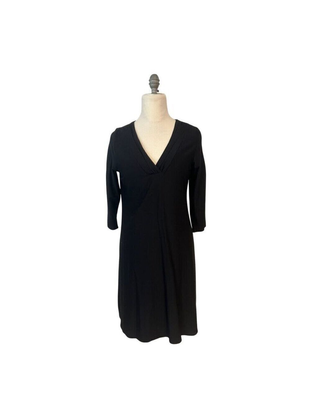 Eileen Fisher Black 3/4 Sleeve V-Neck Knee-Length Dress Small
